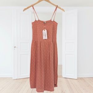 Rust Dot Smocked Midi Dress - Women's